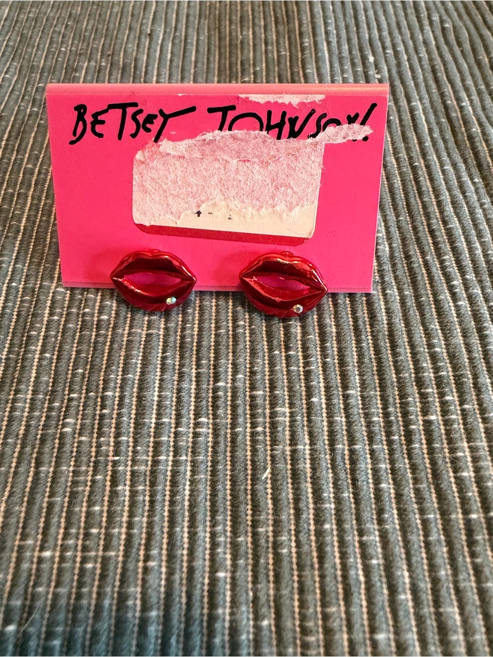 Betsey Johnson Glossy Red Lip Stud Earrings with Rhinestone